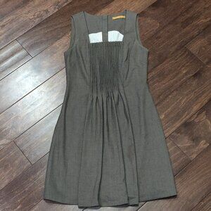 Alice + Olivia Taupe Sleeveless Pintuck Dress With Red Buttons SIZE XS